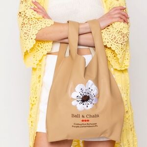 Faux Leather Flower Message Printed Tote Bag